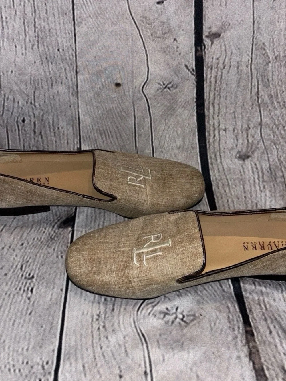 Lauren Ralph Lauren Tan Oxford Loafers Slipper Shoes Embroidered  Logo 8 1/2 B